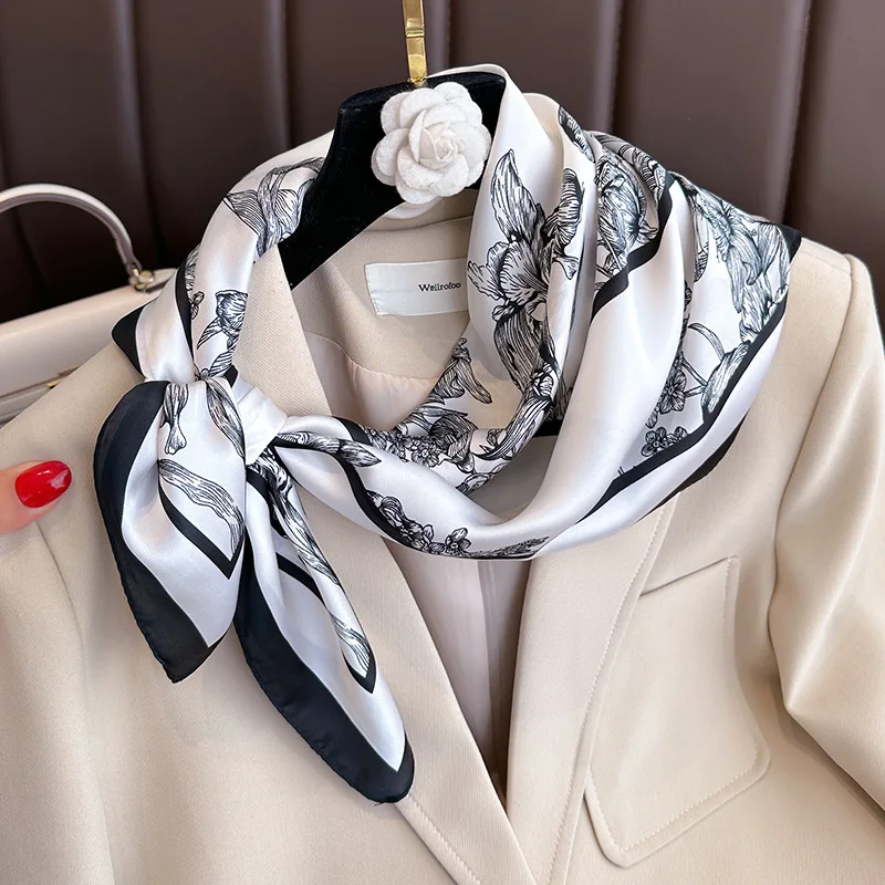 여성용 플라워 프린트 실크 스퀘어 스카프, 럭셔리 풀라 - Face Scarf Mask 리뷰 및 가격