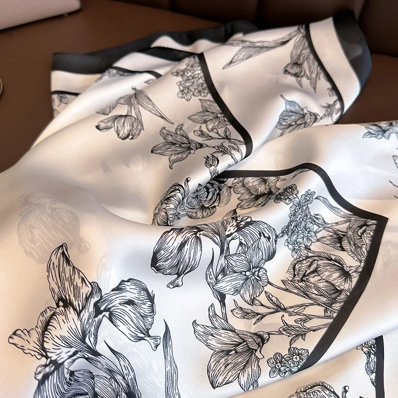 여성용 플라워 프린트 실크 스퀘어 스카프, 럭셔리 풀라 - Face Scarf Mask 리뷰 및 가격